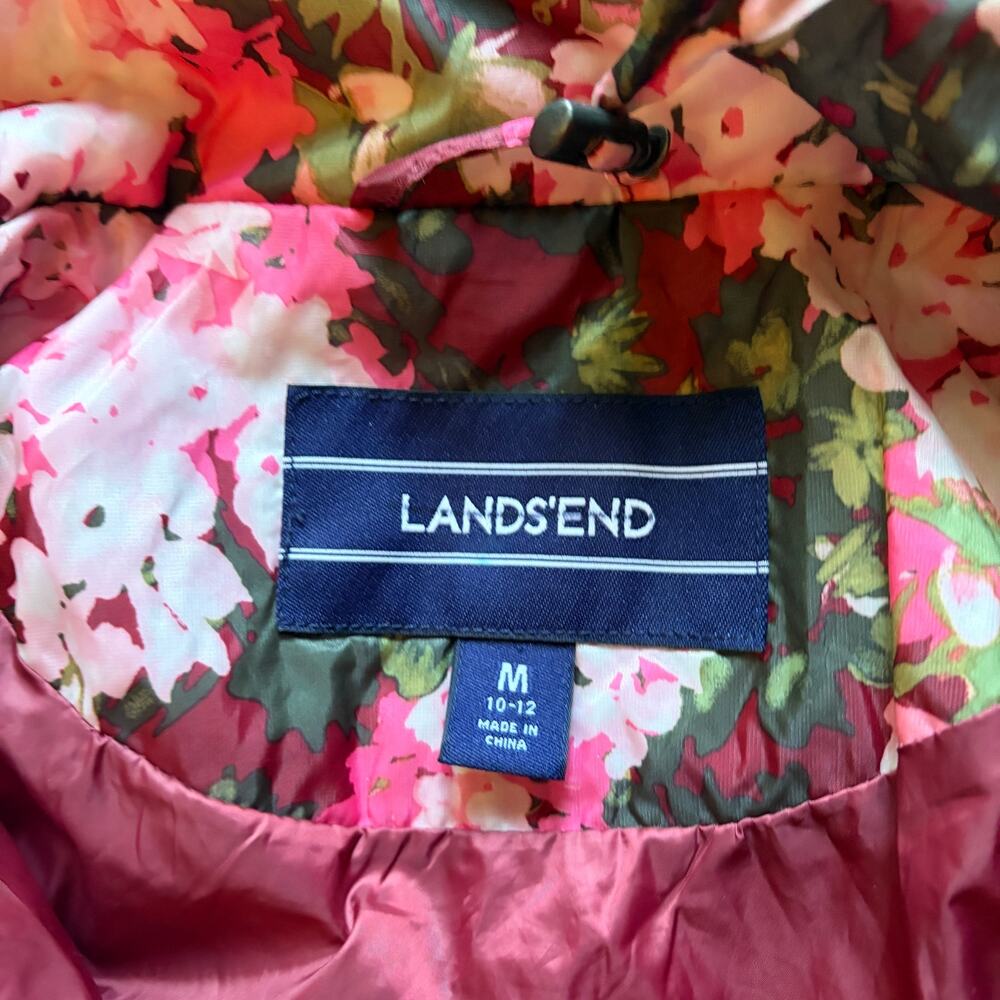 Lands' End Floral Quilted Jacket Primaloft Size Medium Packable Pouch - Picture 9 of 9